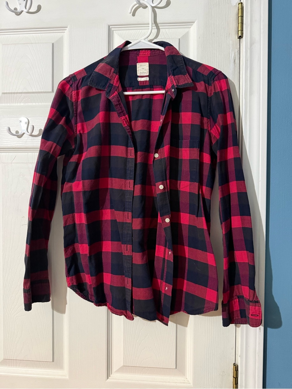 GAP Girls Navy and Red Plaid Button-Down Shirt